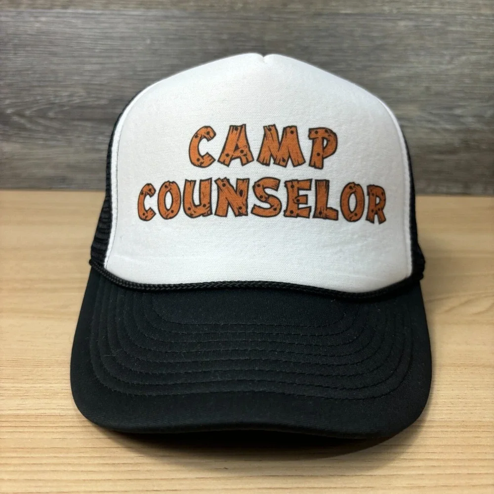 Camp Counselor Hat‎ Cap Snapback Black White Trucker Camping Adjustable